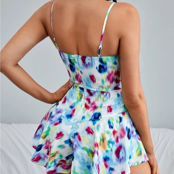 SHEIN Tie Dye Rusched Bust Romper - Picture 4 of 4